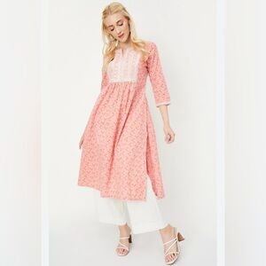 Embroidered Pink Midi Dress